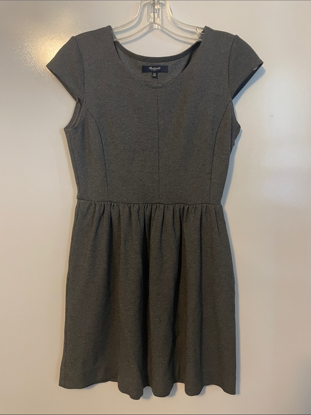 Madewell Print Screen Charcoal Gray Knit Mini Dress With Pockets Size XS